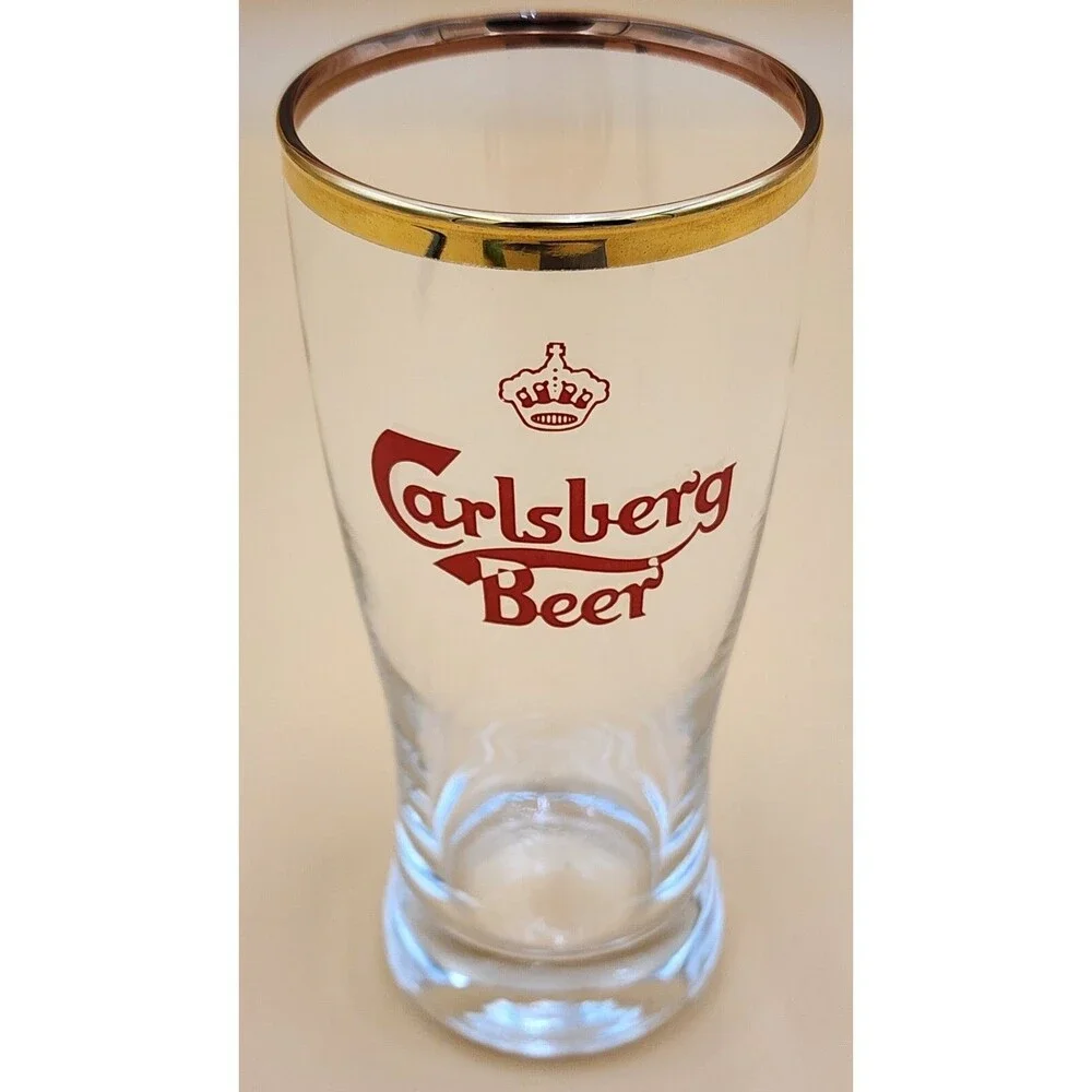 1970s Denmark CARLSBERG BEER Red Crown 12oz ACL Glass Tavern Trove